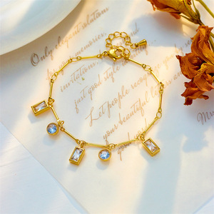 European American Style Geometric Charm Bracelet Gold Color Bezel Set Crystal Jewelry Gift For Women - Product Image 2
