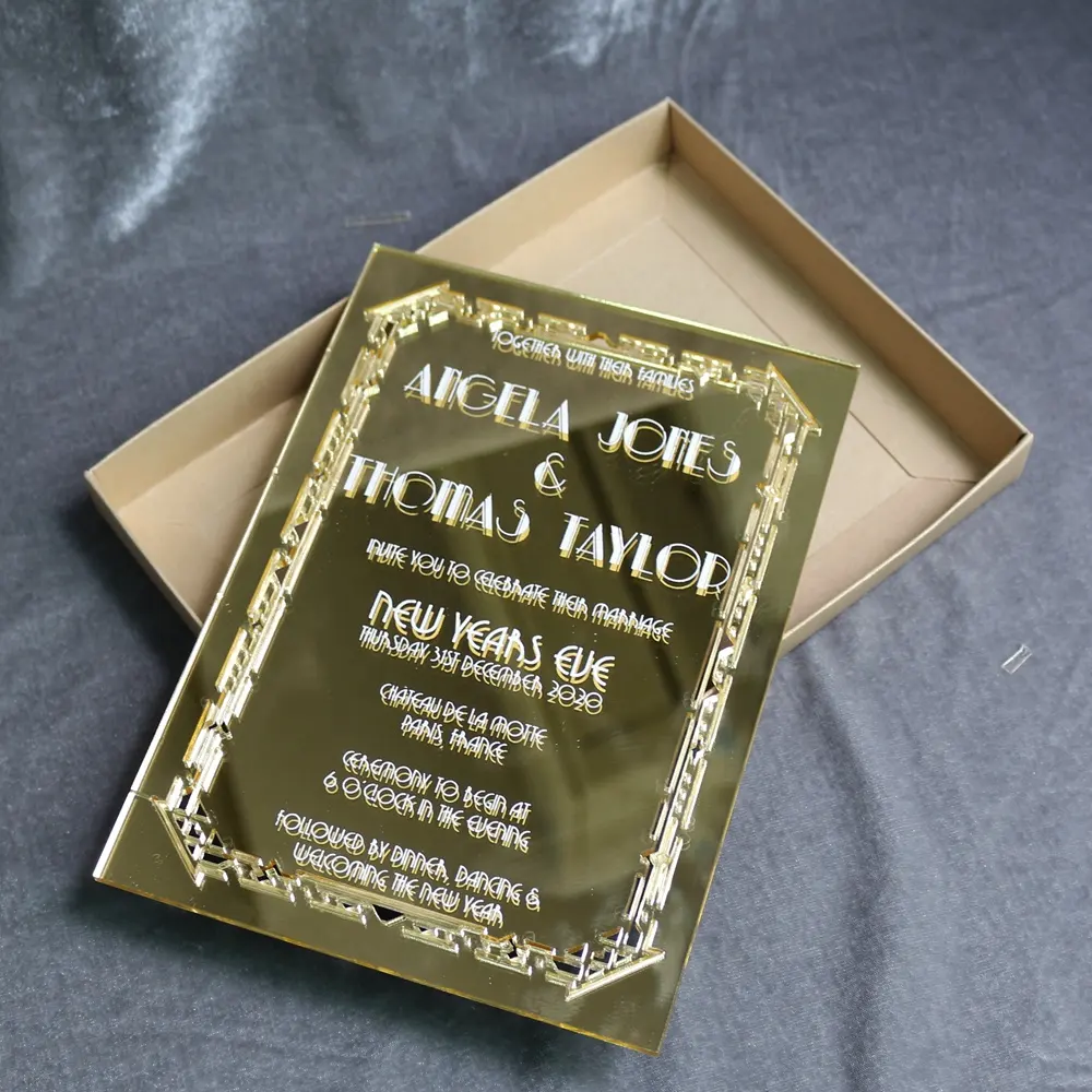 De la boda, tarjetas de proveedores de oro y blanco invitación de boda tarjetas con caja