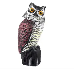 Qiao Liang Bird Repeller Owl Decoy with Rotating Head Garden Protection Control Bird Resin Garden Statue