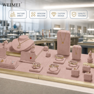 ชุดขาตั้งโชว์เครื่องประดับ WEIMEI สีชมพูอมเทา กำมะหยี่ พร้อมขาตั้งโลหะสีทอง สำหรับสร้อยคอ ต่างหู กำไลข้อมือ แหวน เหมาะสำหรับร้านขายของที่ระลึกและร้านเครื่องประดับ - Product Image 2
