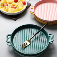 Plat de cuisson en céramique de vente chaude assiette à pizza ronde binaurale assiette four four à micro-ondes avec vaisselle de nourriture occidentale