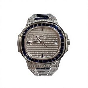 Montre de luxe pour homme en acier inoxydable avec fermoir caché, mouvement mécanique, sertie de moissanite, boîtier rond, résistance à l'eau 10 bars - Product Image 1