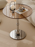 Table basse en verre moderne et créative de luxe léger avec base en acier inoxydable pour petits appartements, balcon, design minimaliste style crème