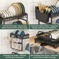 Séchoir à vaisselle pliable à 2 niveaux en acier au carbone Égouttoir multifonctionnel peu encombrant pour la cuisine à domicile Supports de rangement