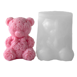 Molde de Silicona para Velas con Diseño 3D de Oso para el Día de San Valentín, Molde de Oso Rosa, Molde de Oso Corazón para Hacer Velas - Product Image 1