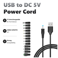 Câble d'alimentation 5V USB vers prise DC avec 13 adaptateurs pour charger les lumières LED, les mini-ventilateurs, les caméras, les téléphones mobiles
