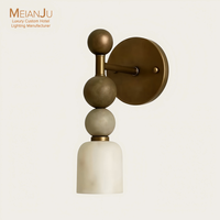 Applique Murale LED Moderne Vintage en Laiton avec Abat-jour en Albâtre, Lampe Murale Sphérique Métallique Style Français Mid-Century pour Chambre/Salon, Garantie 5 Ans