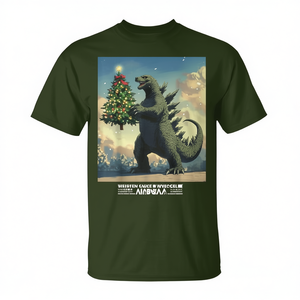 T-shirt monstre japonais Kaiju portant un sapin de Noël - Product Image 2