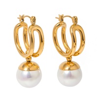 Aretas moda INS estilo 18K oro Acero inoxidable pendientes deslizamiento redondo plástico perla colgante titanio acero pendientes para mujer
