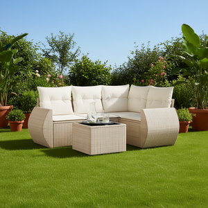 Ensemble de canapés de jardin en rotin beige 4 places, résistant aux intempéries, mobilier d'extérieur au design contemporain - Product Image 2