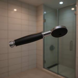 Cabezal de Ducha Recto Negro con Detalles Cromados de 20 cm de Longitud para Uso en Baños - Product Image 3