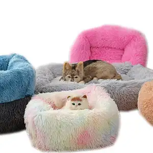 Diskon Besar Grosir Tempat Tidur Sofa Hewan Peliharaan Mewah Tempat Tidur Anjing Berbulu Halus Dapat Dicuci Empat Musim Tempat Tidur Kucing Warna-warni Menawan