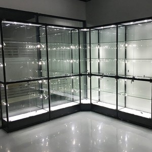 Moderne Große Goldene Schmuck-Vitrine mit LED-Beleuchtung, Wasserdicht, Abschließbar, Freistehende Glasvitrine für Geschäfte - Product Image 3