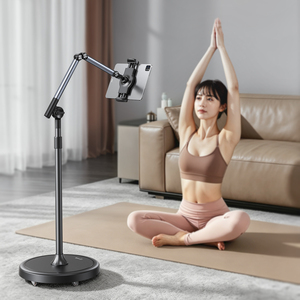 Nouvelle arrivée : support de tablette sur roulettes avec base lourde de 4,3 kg, rotation à 360°, support réglable en hauteur pour iPad jusqu'à 16 pouces - Product Image 6
