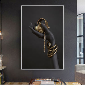 Nero Donna A Mano Con Gioielli In Oro di Arte Della Parete della Tela di canapa Dipinti Sul Muro Poster E Stampe Stampe <span class=keywords><strong>Pop</strong></span> <span class=keywords><strong>Art</strong></span> Della Parete decorazione - Product Image 1