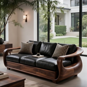 Canapé <span class=keywords><strong>en</strong></span> cuir à trois places <span class=keywords><strong>en</strong></span> bois de <span class=keywords><strong>noyer</strong></span> <span class=keywords><strong>massif</strong></span> simple, avec rangement, design moderne <span class=keywords><strong>en</strong></span> ligne droite pour le salon - Product Image 2