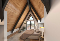Cabane triangulaire préfabriquée moderne en acier léger de 2022 pieds carrés avec toit et bardage métalliques pour vacances en forêt
