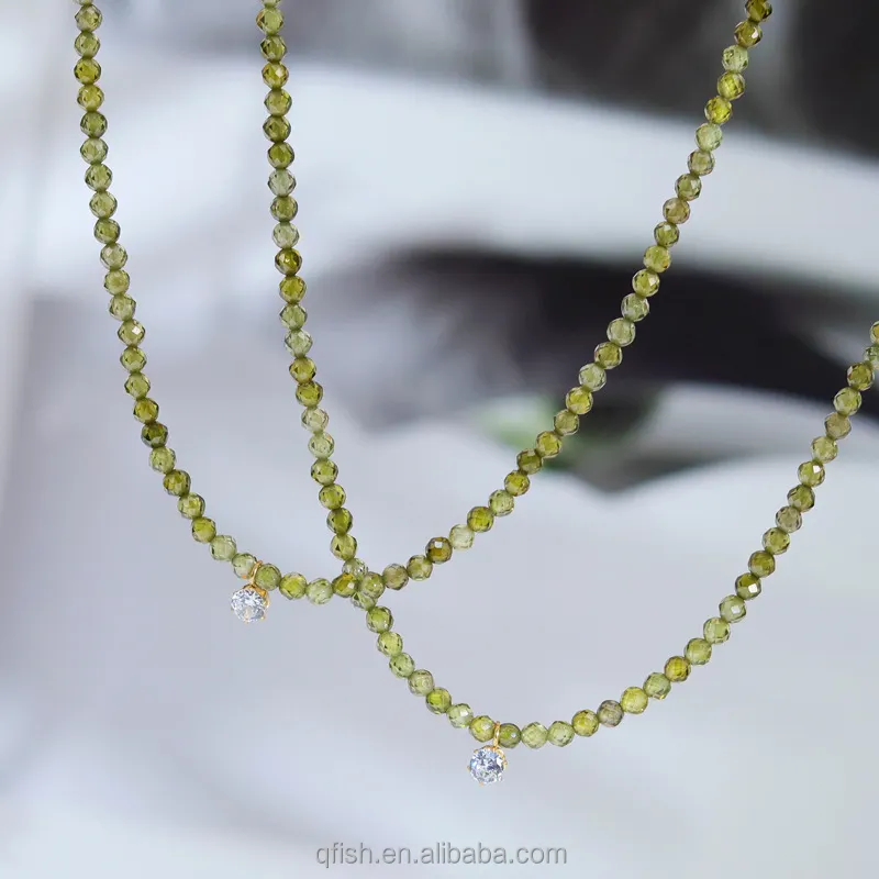 Простое женское минималистичное ожерелье из бисера, ювелирные изделия, 3 мм камни, зеленый граненый турмалин, ожерелье-чокер