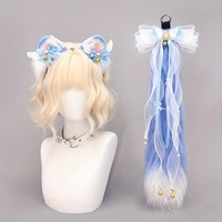 Ensemble d'oreilles d'animaux pour cosplay - Nœud papillon, queue de renard féerique, serre-tête oreilles de chat en peluche artificielle, costume de fête d'Halloween pour adultes unisexe