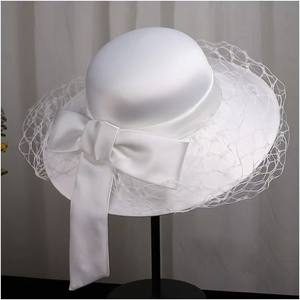 Nouveau rétro femmes blanc bowknot protection UV église seau chapeaux de soleil Kentucky Derby dames <span class=keywords><strong>chapeau</strong></span> de <span class=keywords><strong>mariage</strong></span> pour la mariée avec voile en maille - Product Image 2