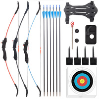 Ensemble d'arc long traditionnel pour jeunes, arc de tir à l'arc pour enfants, arc pour débutants avec flèches en fibre de verre, protège-doigts, protège-bras pour le tir