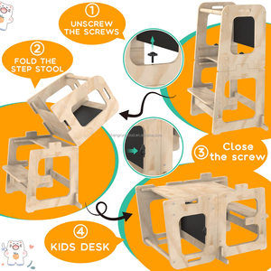Ayarlanabilir yükseklik emniyet bambu Montessori çocuklar katlanabilir yürümeye başlayan kule plastik katı ahşap yardım kulesi öğrenme kulesi - Product Image 4