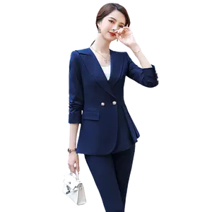 Wholesaler 2 Pieces Set High-quality Shiny Fabric OEM Ankle-length Pant Suit Office Lady White Formal Business Women Work Wear