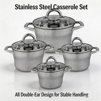 Ensemble de casseroles en acier inoxydable écologique de haute qualité, avec couvercles en verre résistants à la chaleur, pour la cuisine à domicile