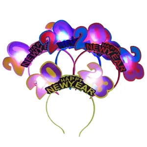 Jahr LED Stirnband Glasfaser LED blinkendes Stirnband Happy New mit Crown Party Kostüm Kunststoff Party Zubehör RGB 40g