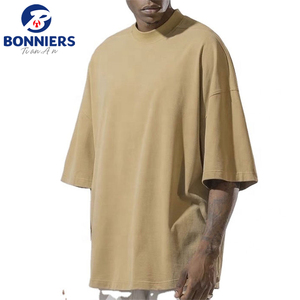 Tùy Chỉnh Nặng Hơn Cộng Với Kích Thước T-Shirts Trống Đồng Bằng Mock Cổ Quá Khổ Áo Thun TEE In 100% Cotton T Áo Sơ Mi Cho Nam Giới - Product Image 5