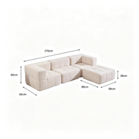 Canapé modulaire en tissu bouclé avec éponge haute densité, emballé sous vide, canapé sectionnel combinable pour petit appartement crème