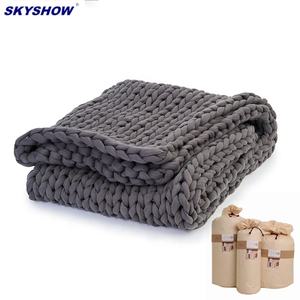 Süper yumuşak özel büyük boy iplik hantal 12lbs to 25lbs İzlanda el tıknaz örgü atmak pamuk nefes ağırlıklı battaniye - Product Image 5