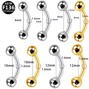 Barre incurvée en titane F136 pour piercing d'oreille, de nez, de nombril, bijoux corporels unisexes pour usage quotidien, extrémité en acier inoxydable 14G - Product Image 4