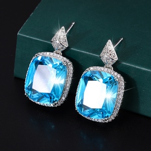 Vintage Eco-friendly Copper Full Diamond Jewelry <b>Set</b> 12*16/12*14mm Blue Cubic Zirconia Pendant and <b>Earring</b> Ring <b>Set</b> - Product Image 5