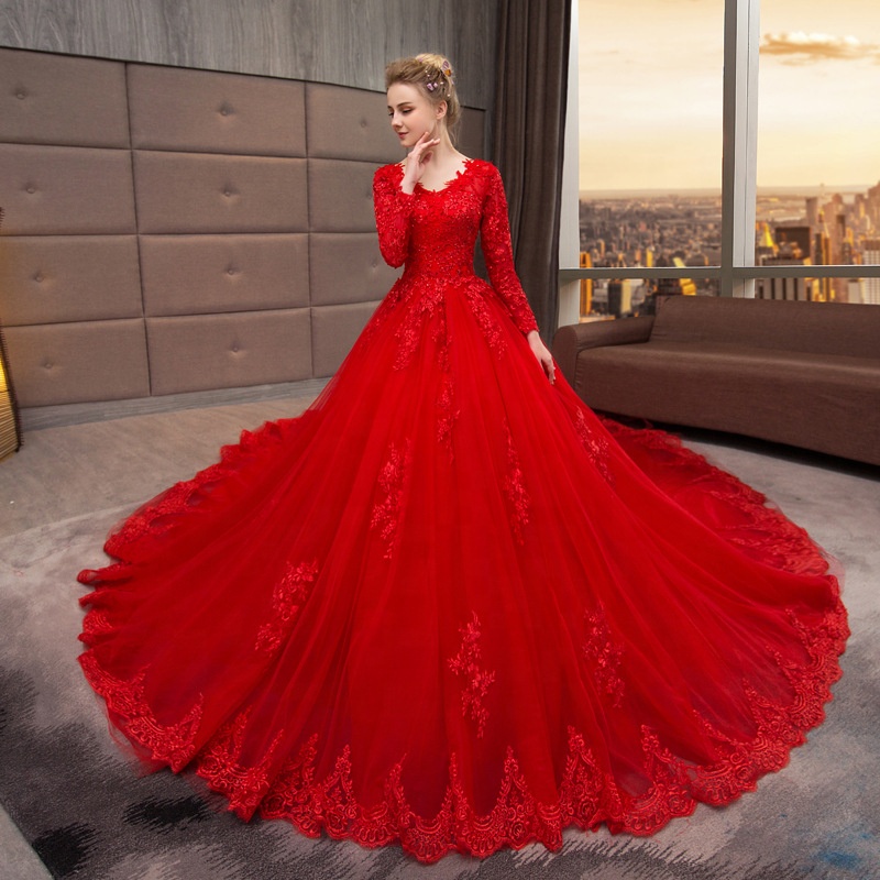 red wedding gown
