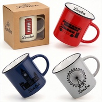Tasses à café personnalisées en céramique avec des éléments emblématiques de Londres, Royaume-Uni : Big Ben, Tower Bridge, logo de la voiture noire