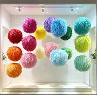 Lanterne ronde en pompons colorés durables EAST TERN de 12 pouces, faite à la main en papier de soie avec franges, pour la décoration de plafond, de pièce, de fête en plein air