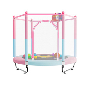 Populaire <span class=keywords><strong>rose</strong></span> 60 pouces <span class=keywords><strong>petit</strong></span> enfant en bas âge <span class=keywords><strong>Trampoline</strong></span> basket-ball cerceau Fitness exercice enfants <span class=keywords><strong>Trampoline</strong></span> avec filet de sécurité - Product Image 4