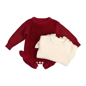 Trajes de algodón para bebés con volantes y ribetes, de punto, de manga larga, personalizados, con bajo MOQ, para recién nacidos, ropa de bebé, regalo adorable - Product Image 3
