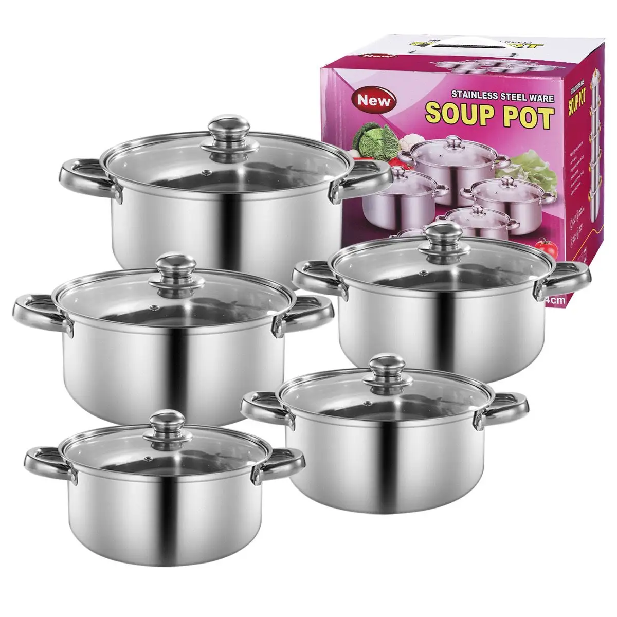Commercio all'ingrosso 10 pz pentola per zuppa di cucina in acciaio inox pentola a vapore pentola a induzione Set di pentole