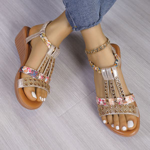 Nouvel ensemble été 2025 – Sandales romaines rétro perlées pour femme, décontractées et sportives, à séchage rapide, avec semelle intérieure en PVC, mules plates 615 - Product Image 1