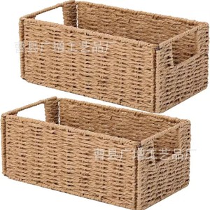 Woven Storage <b>Basket</b> Rectangle Handmade <b>Foldable</b> For Sundries Cabinet Organizer Rope Weave <b>Basket</b> - Product Image 5