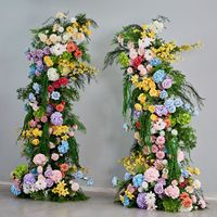 Arche de fleurs artificielles bleues J-H086 pour mariage, arrangement floral en forme de corne, décoration d'arche en fleurs de soie, toile de fond en forme de corne
