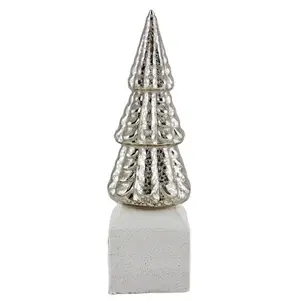Gold plated glass christmas tree decoration with white gypsum base