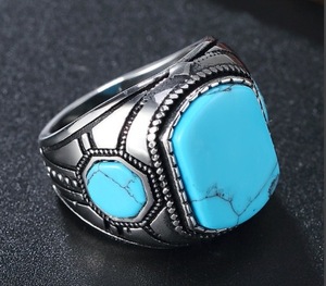 Anillos Masculinos Vintage con Piedras Preciosas Turquesa Verde Azul, Joyería de Aleación de Titanio para Hombre, Regalo - Product Image 5