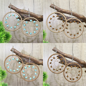 Popular Boho Vintage mujer fantasía malla trenzada aro turquesa pendientes Bohemia boda fiesta hecho a mano étnico indio egipcio - Product Image 6