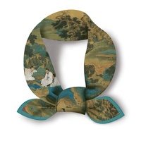 Petit foulard carré en twill de soie pour femme, style chinois, motif carte de Taoyuan, bandana, foulard, cadeau pour fille, 53*53cm, 2025