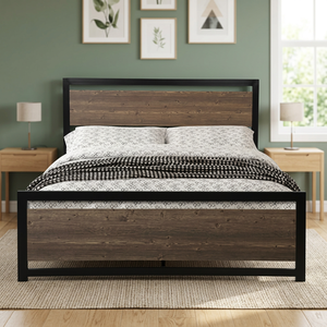 Lit en métal robuste avec revêtement en bois d'ingénierie, support de cadre de lit 25x25cm, matelas rebondissant, tête de lit 30x60cm, couleur Trng - Product Image 2