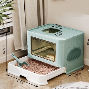 Grande <span class=keywords><strong>litière</strong></span> pour chat entièrement fermée, pliable, type tiroir, <span class=keywords><strong>anti</strong></span>-<span class=keywords><strong>odeur</strong></span>, toilette extra large <span class=keywords><strong>anti</strong></span>-éclaboussures pour animaux de compagnie - Product Image 1