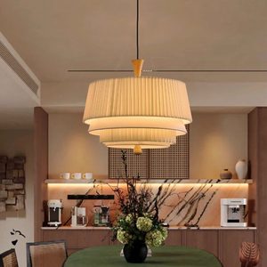 Lustre vintage en tissu rond E27 à six têtes, lampe à économie d'énergie pour salon, chambre à coucher, salle à manger - Product Image 1